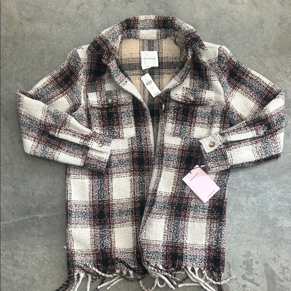 Avec Les Filles Checkered Fringe Jacket